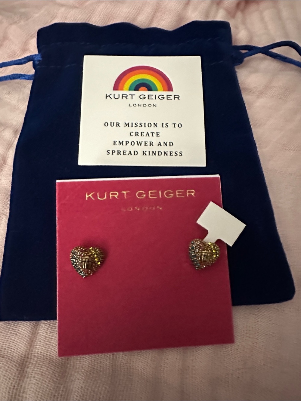 Kurt Geiger Heart  Multicolor Crystal Heart Stud Earrings NWT